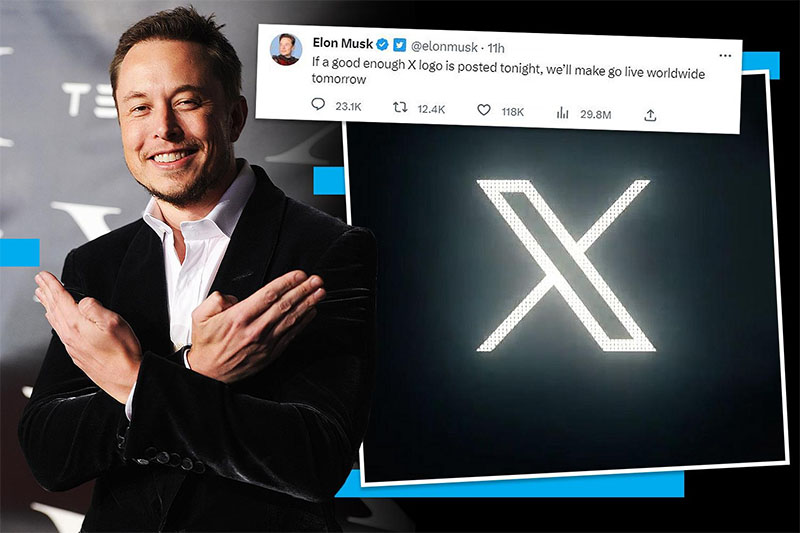 Elon Musk e il logo della sua azienda X